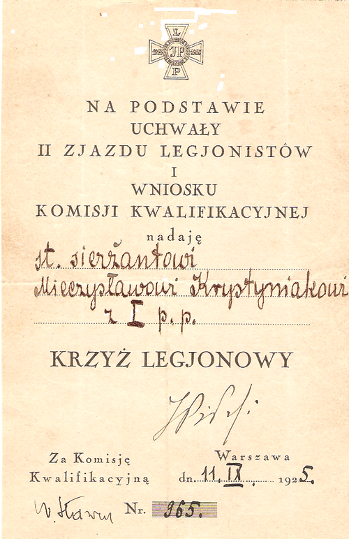 Krzyż Legionowy Mieczysława Krystyniaka